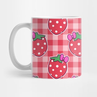 Bow Strawberry Gingham Pattern Mug